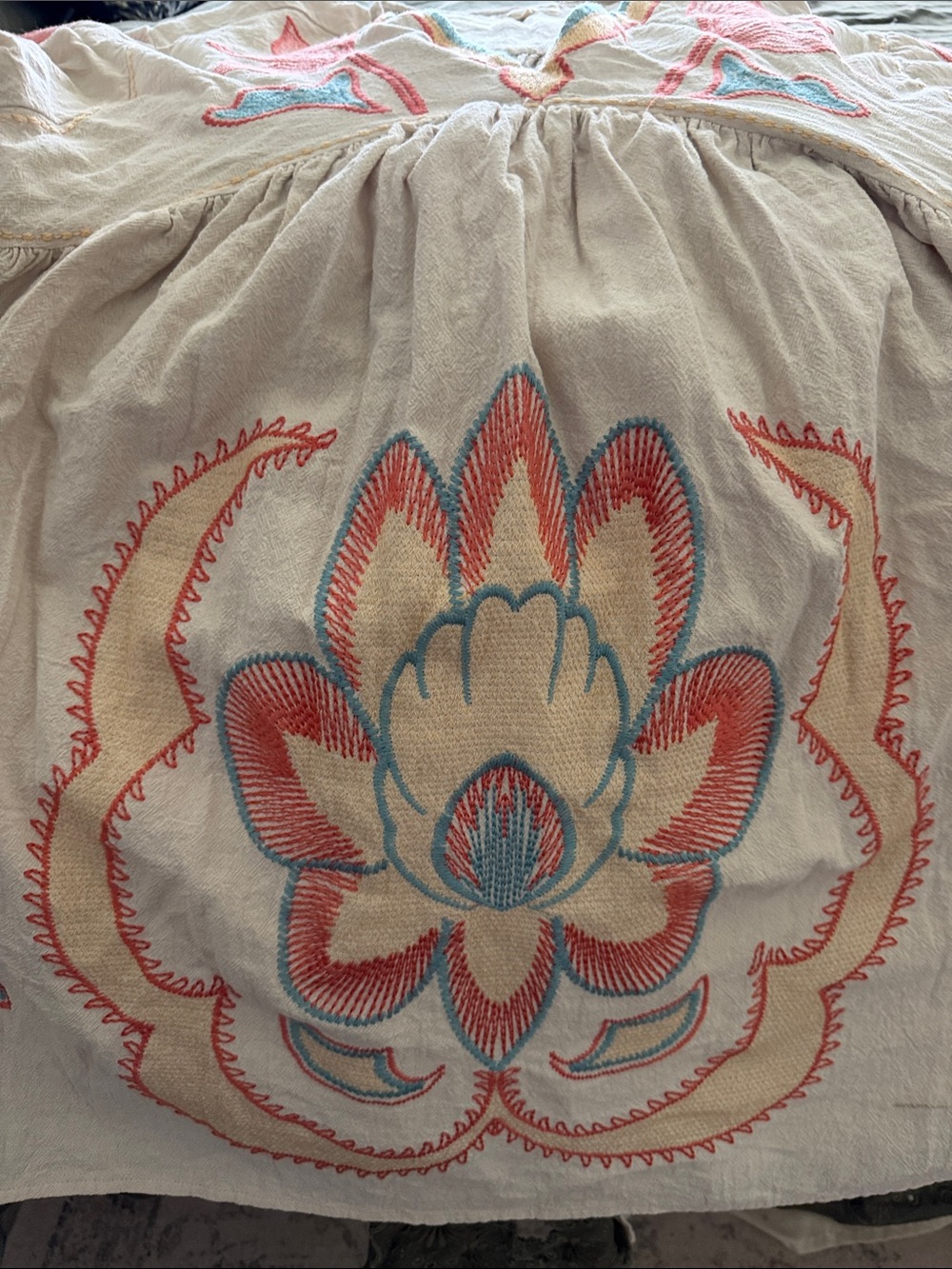 Umgee Beige Midi Dress with Coral and Teal Embroidery - Picture 6 of 6